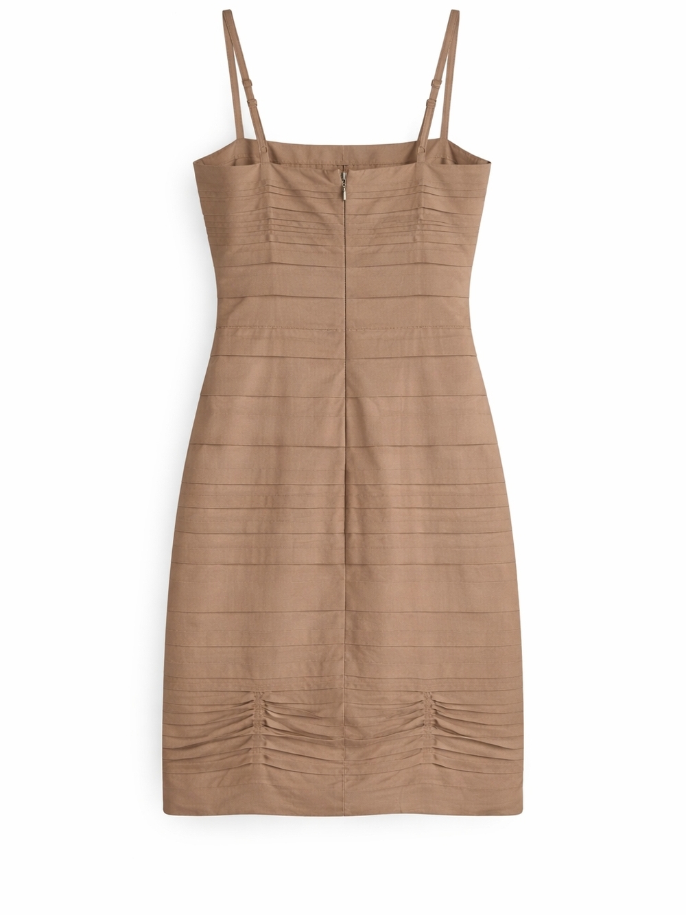BCBG Max Azria Ruched Bodycon Mini Dress Neutral Taupe Gravel Size 8 Night Out - Picture 4 of 15